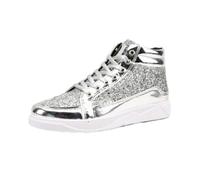 Mens Lace up Boots Orthopedic Flat Trainers Men Sparkly Leather Retro Wide Fit Walking Shoes Casual Arch Support Platform Performance Boot High Top Outdoor Support Footwear (Silver, 8)
