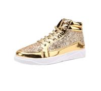 Mens Lace up Boots Orthopedic Flat Trainers Men Sparkly Leather Retro Wide Fit Walking Shoes Casual Arch Support Platform Performance Boot High Top Outdoor Support Footwear (Gold, 8)