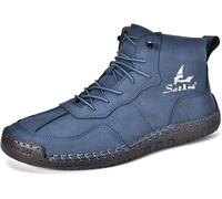 Men's Lace Up Italian Handmade Chukka Boots,Leather Renaissance Barefoot High Top Ankle Boots,Lightweight Non-Slip Waterproof Walking Driving Shoes (Blue,37EU)