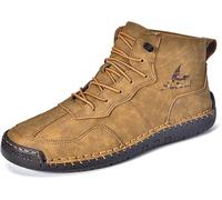 Men's Lace Up Italian Handmade Chukka Boots,Leather Renaissance Barefoot High Top Ankle Boots,Lightweight Non-Slip Waterproof Walking Driving Shoes (Brown,43EU)