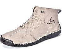 Men's Lace Up Italian Handmade Chukka Boots,Leather Renaissance Barefoot High Top Ankle Boots,Lightweight Non-Slip Waterproof Walking Driving Shoes (Apricot,36EU)