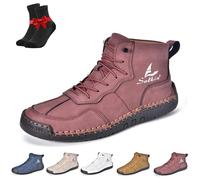 Men's Lace Up Italian Handmade Chukka Boots,Lightweight Waterproof Non-Slip High Top Ankle Boots,Outdoor Walking Shoe(Wine red,5 UK)