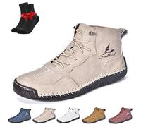 Men's Lace Up Italian Handmade Chukka Boots,Lightweight Waterproof Non-Slip High Top Ankle Boots,Outdoor Walking Shoe(Apricot,7.5 UK)