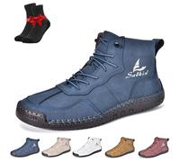 Men's Lace Up Italian Handmade Chukka Boots,Lightweight Waterproof Non-Slip High Top Ankle Boots,Outdoor Walking Shoe(Blue,9 UK)