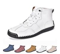 Men's Lace Up Italian Handmade Chukka Boots Men's Leather Handmade High Top Ankle Boots Non-Slip Waterproof Hiking Shoes (White,48 EU)