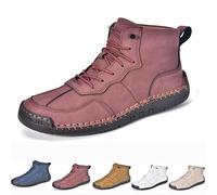 Men's Lace Up Italian Handmade Chukka Boots Men's Leather Handmade High Top Ankle Boots Non-Slip Waterproof Hiking Shoes (Red,42 EU)