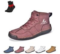 Men's Lace Up Italian Handmade Chukka Boots, Sawbehind Mens Boots, Lightweight Waterproof Boots(Red,5 UK)