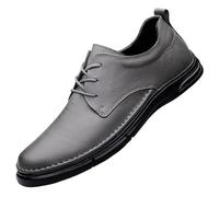 Men's Lace-Up Oxford Shoes Spanish Leather Plain Toe Slip-Resistant Business Party Dress Shoes(Gray,7.5 UK)