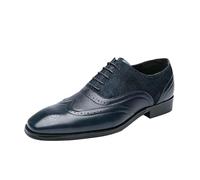 Mens Lace Up Patchwork Dress Shoes Calfskin Leather Brogue Non Slip Low Top Business Casual Oxfords for Men Wedding Party and Office Wear(Azul,7.5 UK)