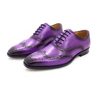 Men's Lace-Up Shoes Dress Shoes Brogue Engraved Business Leather Shoes Formal Business Derby Shoes,Purple-44