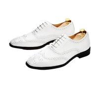 Men's Lace-Up Shoes Dress Shoes Brogue Engraved Business Leather Shoes Formal Business Derby Shoes,White-41