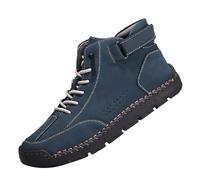 Mens Lace up Trainers Orthopaedic Wide Fit Leather Flat Sneakers Mid Top Casual Slip on Ankle Boots Men Mesh Breathable Large Size Walking Shoes Outdoor Hiking Trainer Footwear (Blue, 6.5)