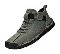Mens Lace up Trainers Orthopedic Slip on Sneakers Men Arch Support Wide Fit Flat Leather Boots Shoes Casual High Top Work Trainer Lightweight Outdoor Hiking Trekking Footwear (Green, 7)