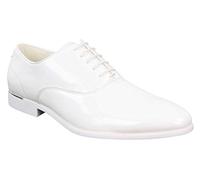 Mens Laced Shoes Shiny Patent Italian Design Silver Metal Classic Smart Formal - White 6