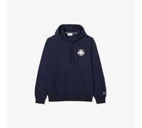 Mens Lacoste Hoodie Dark Blue Pullover Top With Logo - Size M