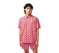 Mens Lacoste Relaxed Fit Short Sleeve Cotton Patterned Pink Shirt XXL