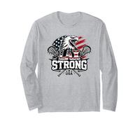 Mens Lacrosse LAX Strong Patriotic Eagle American Flag Long Sleeve T-Shirt