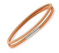 Mens / Ladies Double Wrapped Leather Bracelet with Sterling Silver Push and Twist Clasp - Genuine 3mm Greek Leather Cord - Unisex Wrap Bracelet - Choice of 6 Colours (Natural, XL - 9"/22.5cm)