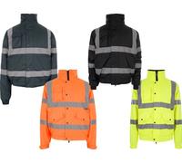 MENS LADIES HI VIS HIGH VIZ VISIBILITY BOMBER JACKETS (LARGE, ORANGE)