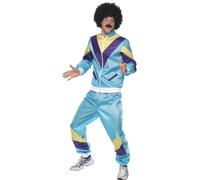 Mens Ladies Shellsuit Adults 80s Retro Tracksuit Fancy Dress Costume ADD Afro Wi