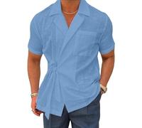 Men's Lapel Collar Formal Short Sleeve Wrap Side Tie Breathable Shirt Beach Casual Vacation Tops for Marriage