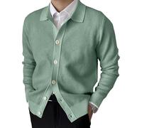 Men's Lapel Knitted Sweater Jacket Button Down Casual Solid Sweater Cardigan Long Sleeve Warm Knitwear, Light Green, Medium