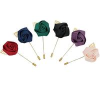 Men's Lapel Pin,6 Pack Long Brooch Pins Satin Flower Boutonniere Handmade Mini Rose Lapel Pin with Gold Leaf for Men Suit Wedding Groom 6 Colors