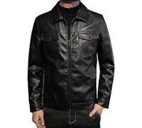 Mens Lapel PU Leather Jacket Faux Leather Motorcycle Jackets Zipper Biker Jackets Coat Waterproof Distressed Overcoat (Black,XL)
