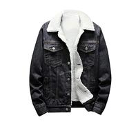 Men's Lapel Sherpa Fleece Lined Denim Jacket Windbreaker Thicken Distressed Trucker Jean Jackets Winter Cowboy Coats Gray