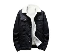 Men's Lapel Sherpa Fleece Lined Denim Jacket Windbreaker Thicken Distressed Trucker Jean Jackets Winter Cowboy Coats Black