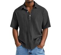 Mens Lapel Short Sleeve Shirt Men's New Double Crepe Lapel Button Up Short Sleeved Casual Shirt Wine T Shirt Men for Brunch Black 3XL