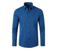 Men'S Lapel Solid Color Shirt Oxford Shirts For Men Slim Fit Button Down Long Sleeve Non-Iron Casual Shirts Regular Fit Plain Shirt Elastic Formal Tops Stretch Wrinkle-Free Tops Slim Fit Top