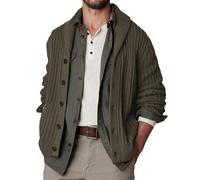 Mens Laple Knitted Cardigan Winter Long Sleeve Male Knit Sweater Jacket Slim Fit Button Down Knits Cardigans, Green, Large