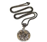 Men's Large, Antique Silver, Double-Sided 3cm 'SAINT CHRISTOPHER PROTECT US' Pendant Medal Necklace on a 60cm Stainless Steel Box Chain in a Velvet Gift Bag.