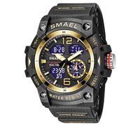 Men's Large Face Outdoor Sports Watches Military S-Shock Watch Waterproof, Backlight, Alarm, Stopwatch Features - Rugged Wristwatch for Training, Hiking and Adventure (Gold Black)