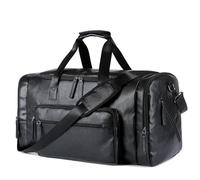 Men's Large Leather Fitness Shoulder Bag Large Capacity Business Men Travel Handbags Retro PU Leather Luggage Pack Outdoor Shoulder Bag for Male(Black)