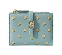 Men's Large Passport Women's PU Two Folded Flower Bag with Card Holder Slim Short Wallet Men with Picture, blue, standard size
