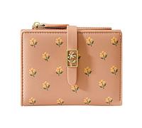 Men's Large Passport Women's PU Two Folded Flower Bag with Card Holder Slim Short Wallet Men with Picture, pink, standard size