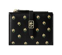 Men's Large Passport Women's PU Two Folded Flower Bag with Card Holder Slim Short Wallet Men with Picture, black, standard size