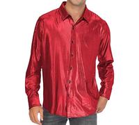 Men's Large Size Disco Shirt Long Sleeve Glitter Top Lapel Collar Carnival 1970s Shiny Evening Classic Clubwear Party Top for Carnival, Club, Party, Discotheque, Red, 3XL
