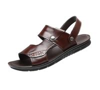 Men's Large Size Sandals Summer New Cowhide Casual Beach Shoes Leather Thick Bottom Middle Sandals Slippers Men's Shoes Slogs for Men (Brown, 6)