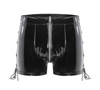 Men's Latex Like Shorts Men's Boxer Shorts Leather Look Wetlook Sexy Underwear Erotic Boxer Shorts for Men PVC Leather Shorts with Zip Pull Rope on Both Sides (XL), black, XL