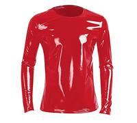 Men's Latex Shiny Tops Sexy Top Patent Leather with Stand-Up Collar Hippie Disco Party Clubwear Leather Coat Wetlook Top Patent Look Jacket T-Shirt Slim Fit, A01 Red, XL