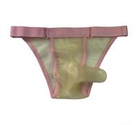 Men's Latex Underwear, See Through Briefs for Club Shows, Fitted T Briefs for Parties and Private Events (L Beige)