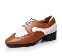 Men's Latin Dance Shoes Men's Latin Dance Shoes Adult Men Join Together Professional Salsa Shoes Corium Low Heel Ballroom Tango Shoes(Brown White,45)