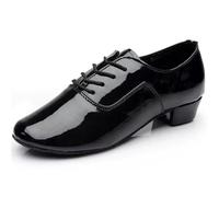 Men's Latin Shoes Boy Children's Ballroom Tango Jazz Dance Shoes Performance Show Soft Leather Sole Women Modern Square Shoes(Black A,31)