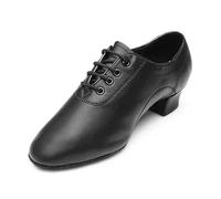 Men's Latin Shoes Boy Children's Ballroom Tango Jazz Dance Shoes Performance Show Soft Leather Sole Women Modern Square Shoes(Black C,34)