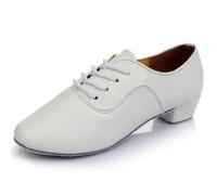 Men's Latin Shoes Boy Children's Ballroom Tango Jazz Dance Shoes Performance Show Soft Leather Sole Women Modern Square Shoes(White,29)