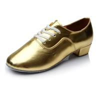 Men's Latin Shoes Boy Children's Ballroom Tango Jazz Dance Shoes Performance Show Soft Leather Sole Women Modern Square Shoes(Gold,41)