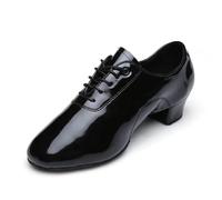 Men's Latin Shoes Boy Children's Ballroom Tango Jazz Dance Shoes Performance Show Soft Leather Sole Women Modern Square Shoes(Black B,39)